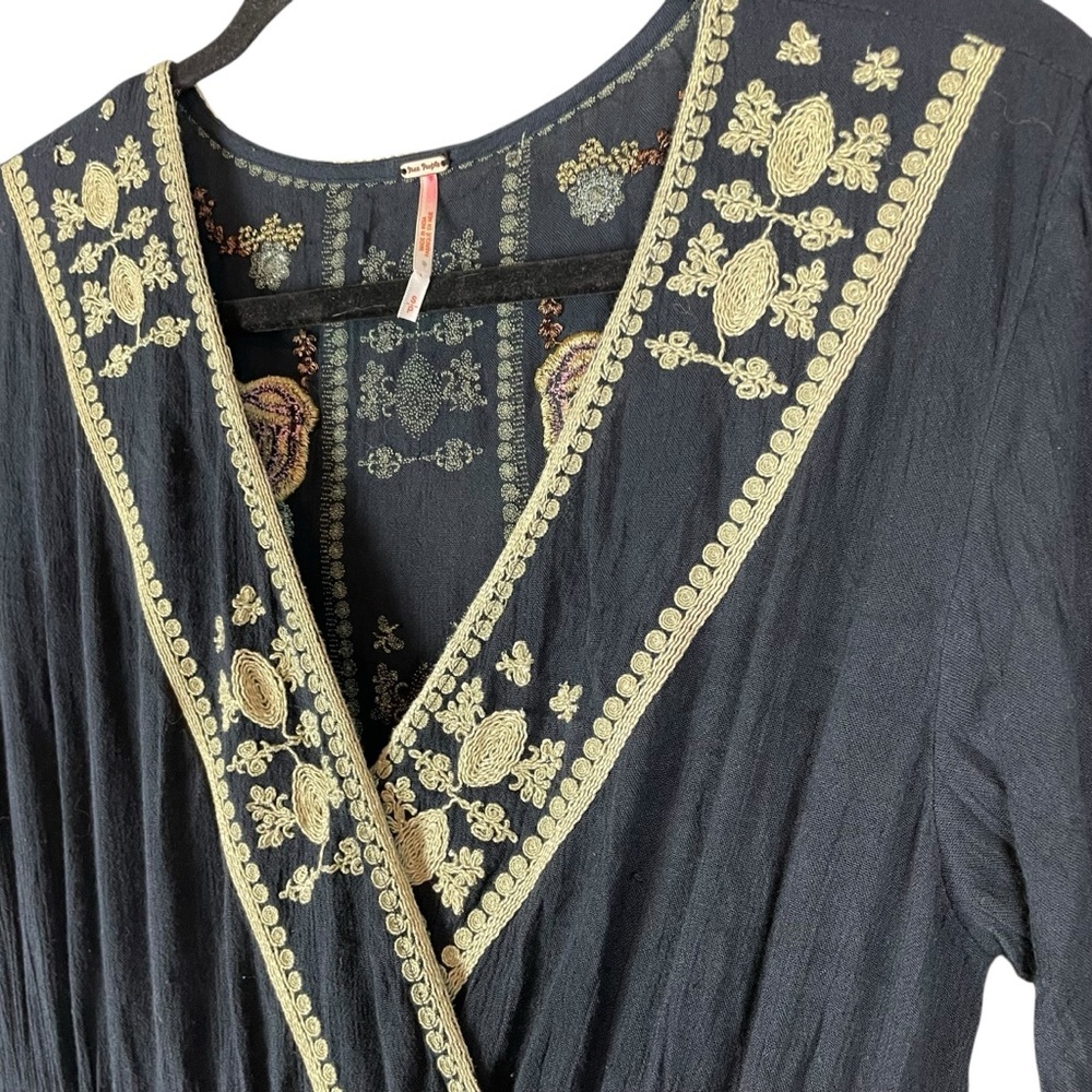 Free People Enchanted Forest Black Embroidered Floral Boho Midi Dress Size Small - Picture 8 of 16